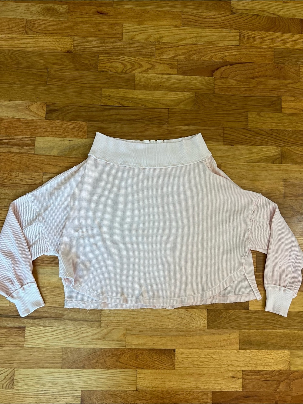 We The Free Pale Pink Waffle-Knit Cropped Pullover
